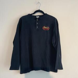 Vintage Styx Band  Long Sleeve Black Henley Embroidered Logo. Made In Usa